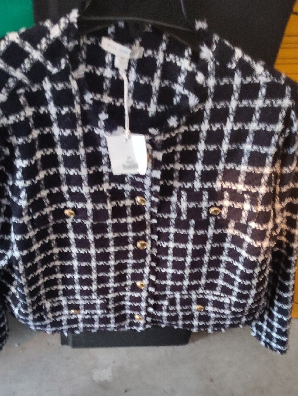 🆕Black Check Tweed Jacket with Gold Buttons Sz 2X